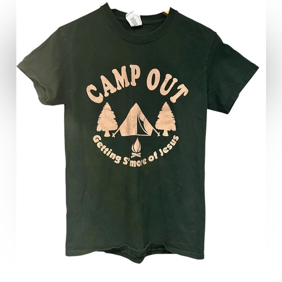 Fun Quirky Tshirt Getting S'More Jesus Green Church Tshirt Size Small Cotton - Picture 1 of 6